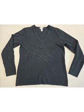Chicos V-Neck Long Sleeve Sweater Size 2 Silk Blend Black Large